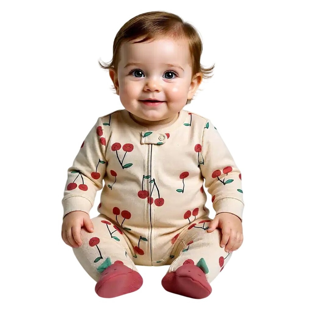 Carters Baby Girls 9M Cherry Print Sleep and‎ Play 2-Way Zip Footed Romper NWT